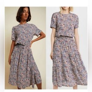 Nation LTD Floral Midi Dress in Blue and Pink